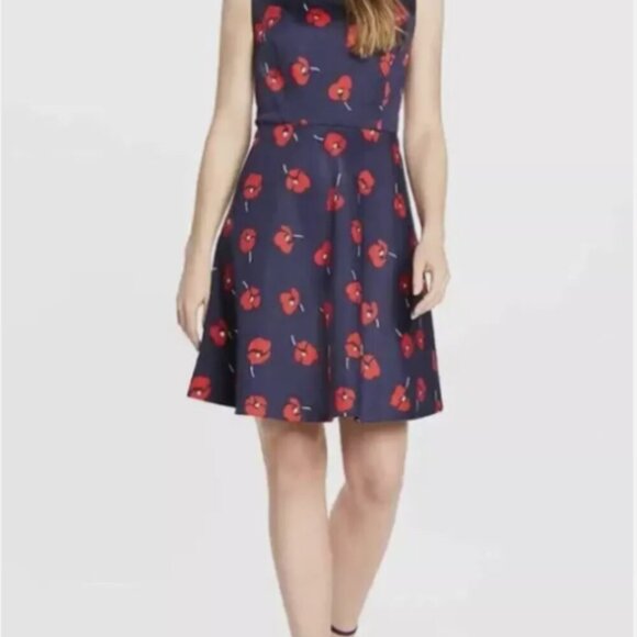 Draper James Women's 4 A-Line Navy Blue w/Orange Poppy Floral Sleeveless Dress - Picture 3 of 13